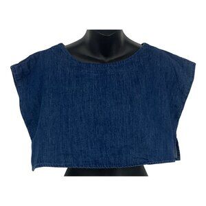 Mable Womens Size Large L Denim Crop Top Blouse Cap Sleeve Round Neck New
